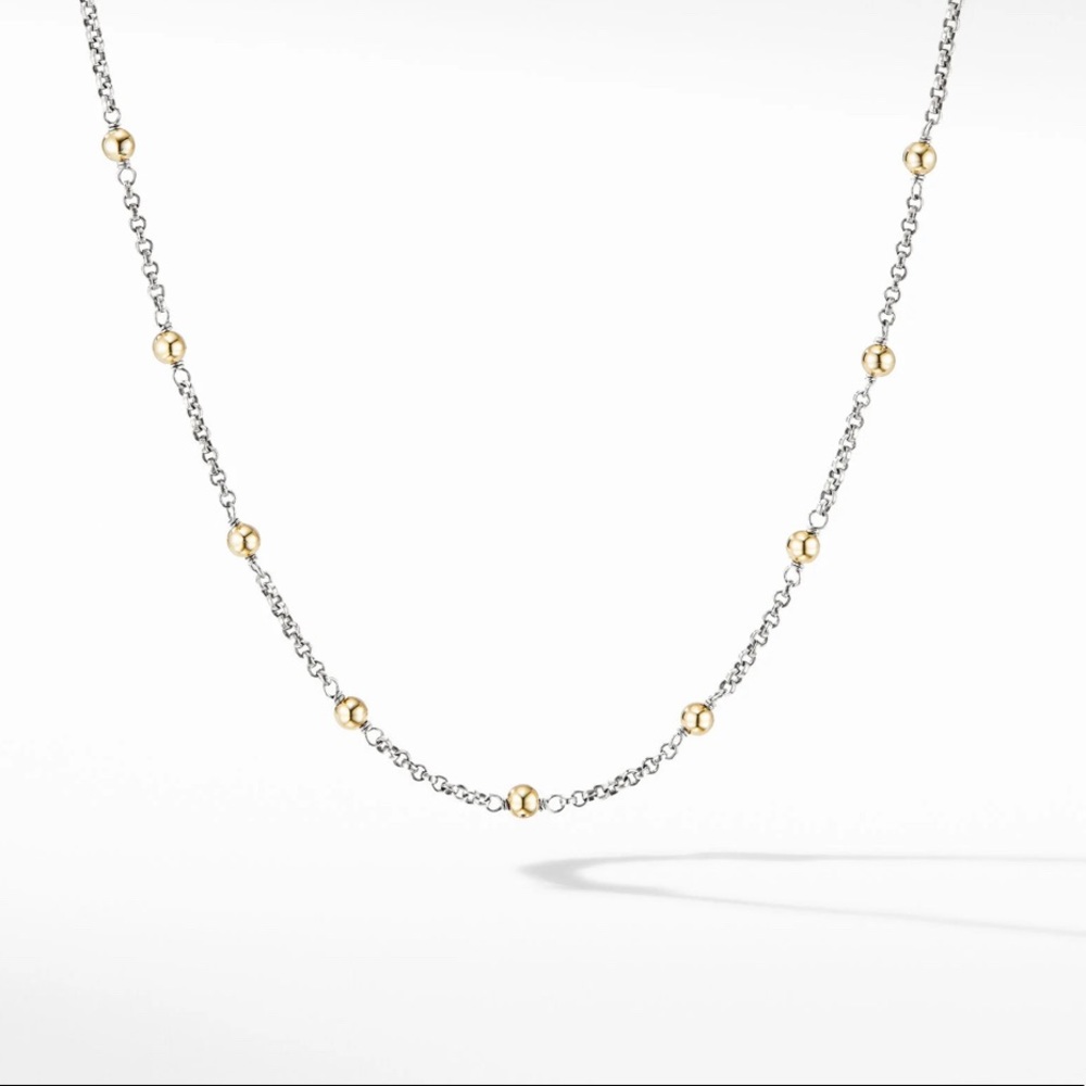 David Yurman Cable Collectibles Bead & Chain Necklace 18K Yellow Gold Domes